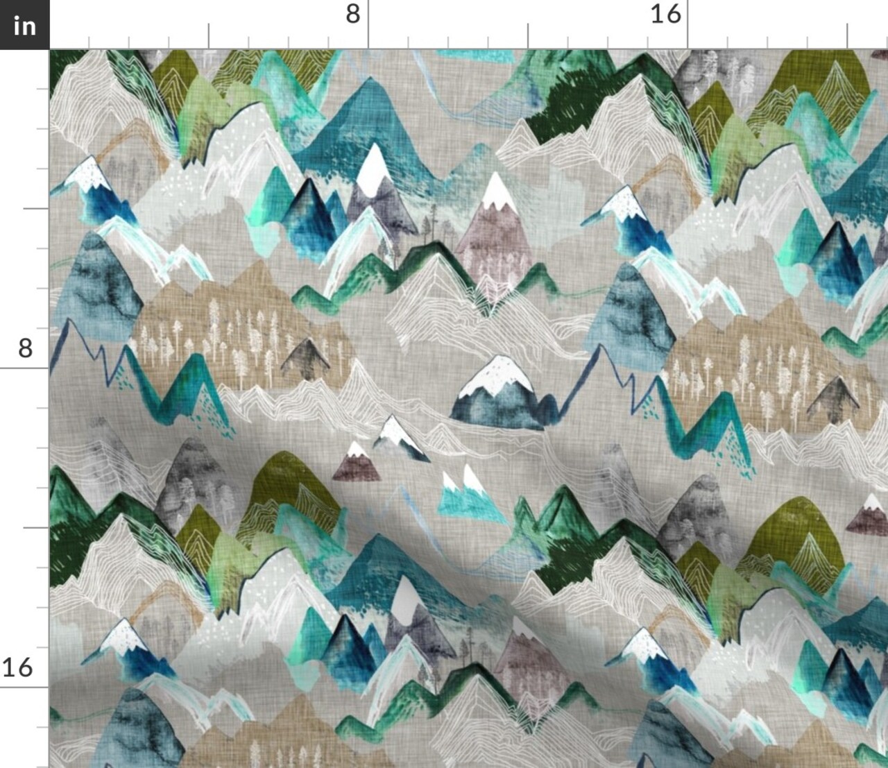 Call Mountains Olive Mountain Boy Nursery Adventure Wilderness Watercolor Peaks Custom Printed Fabric by Spoonflower Various Fabrics by the Yard or Fat Quarter